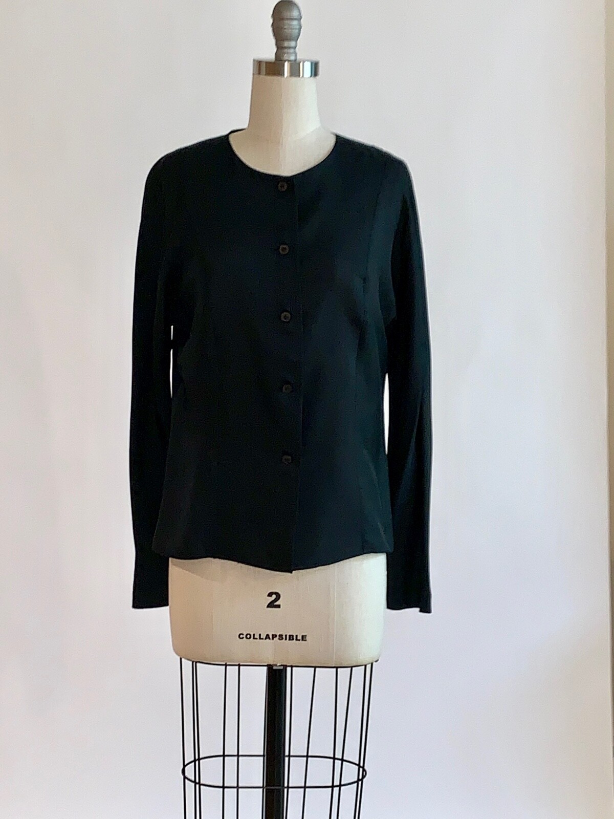 Stephen Sprouse 1980s Black Silk Button Up Blouse 6 S/M
