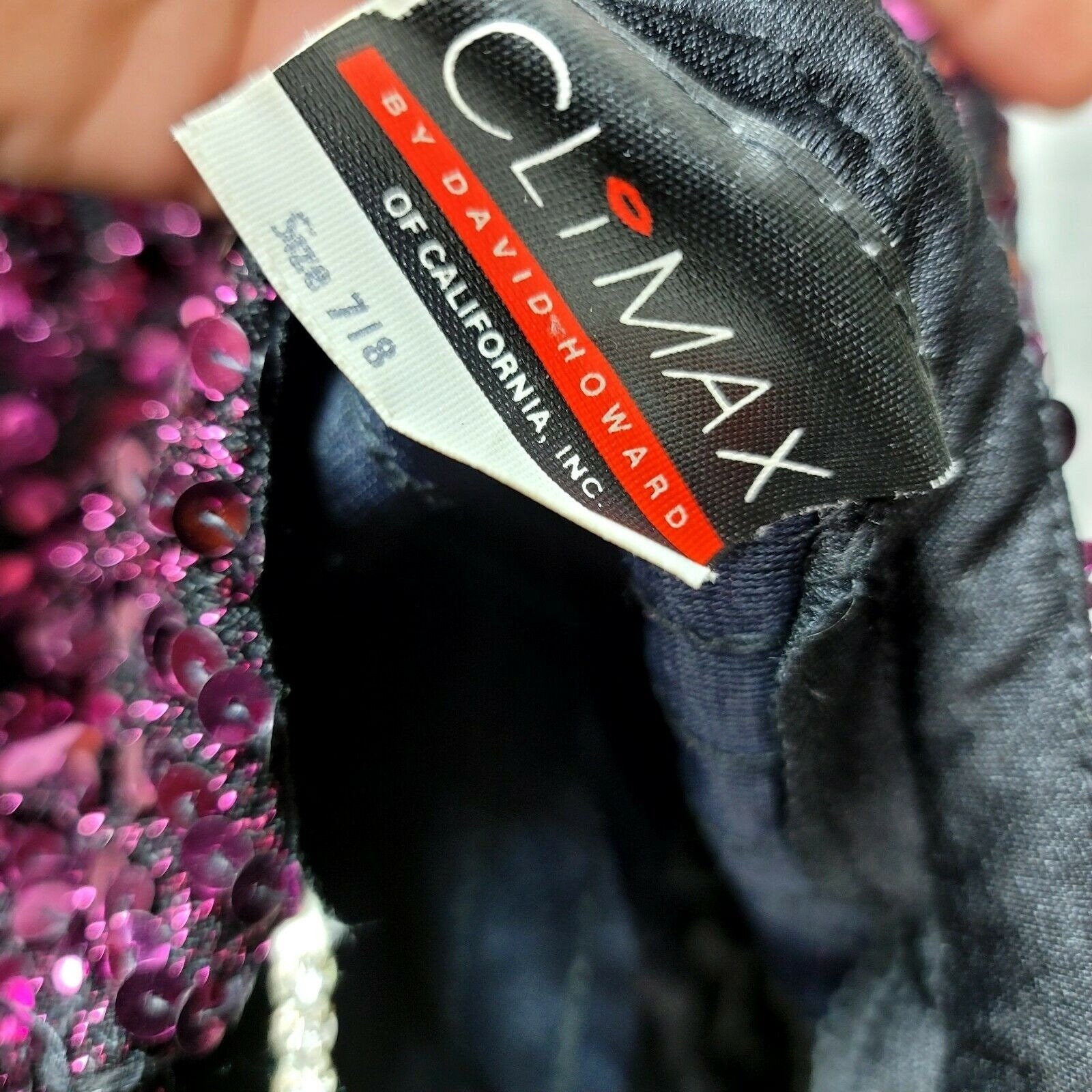 Vintage 90s Climax by David Howard Fuchsia Sequin Cocktail Dress USA Glam 7/8