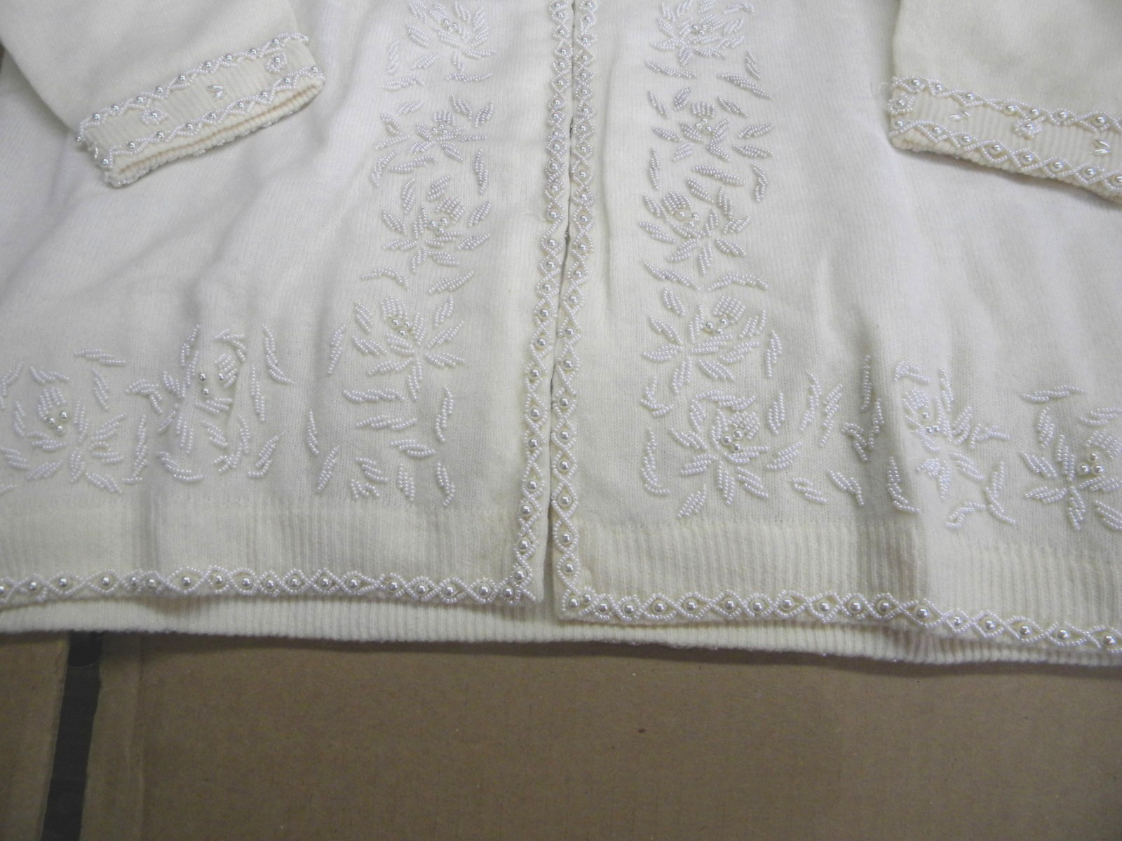 Vintage 1960s Monrose Sportswear Ivory Wool Angora Beaded Top Blouse