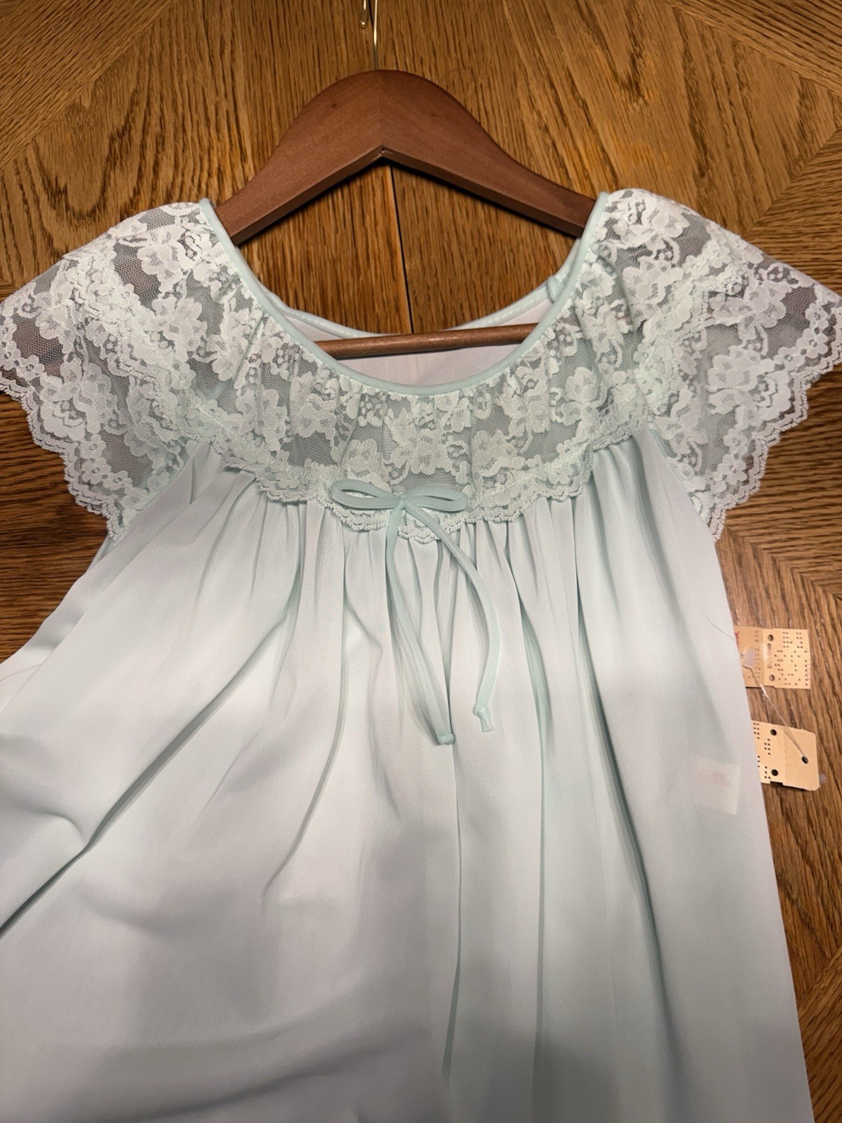 Vintage 70s Gilead Mint Green Lace Nightgown NOS Deadstock Original Tags.
