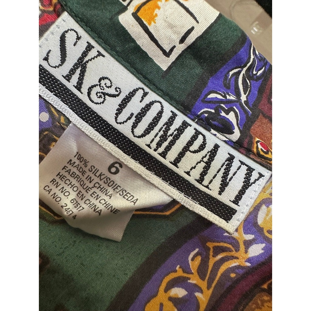 Vintage SK & Company Silk Library Letter Block Long Sleeve Button Top Top 6