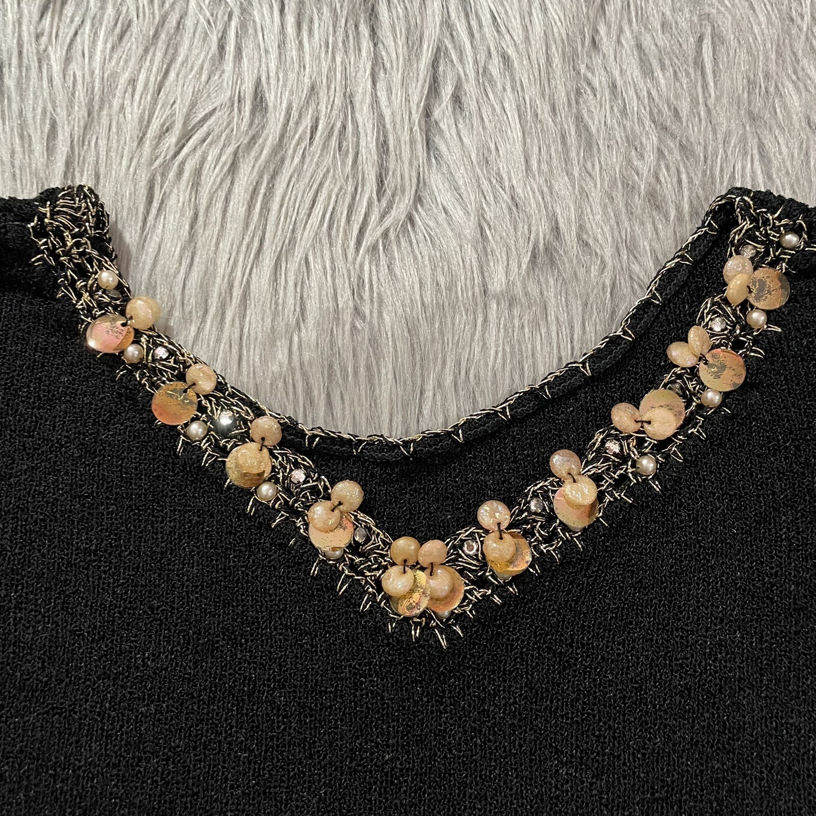 VTG 1960s Jane Colby Twiggy Tank Top Knitted Blouse Black Sequin Beaded Sz S