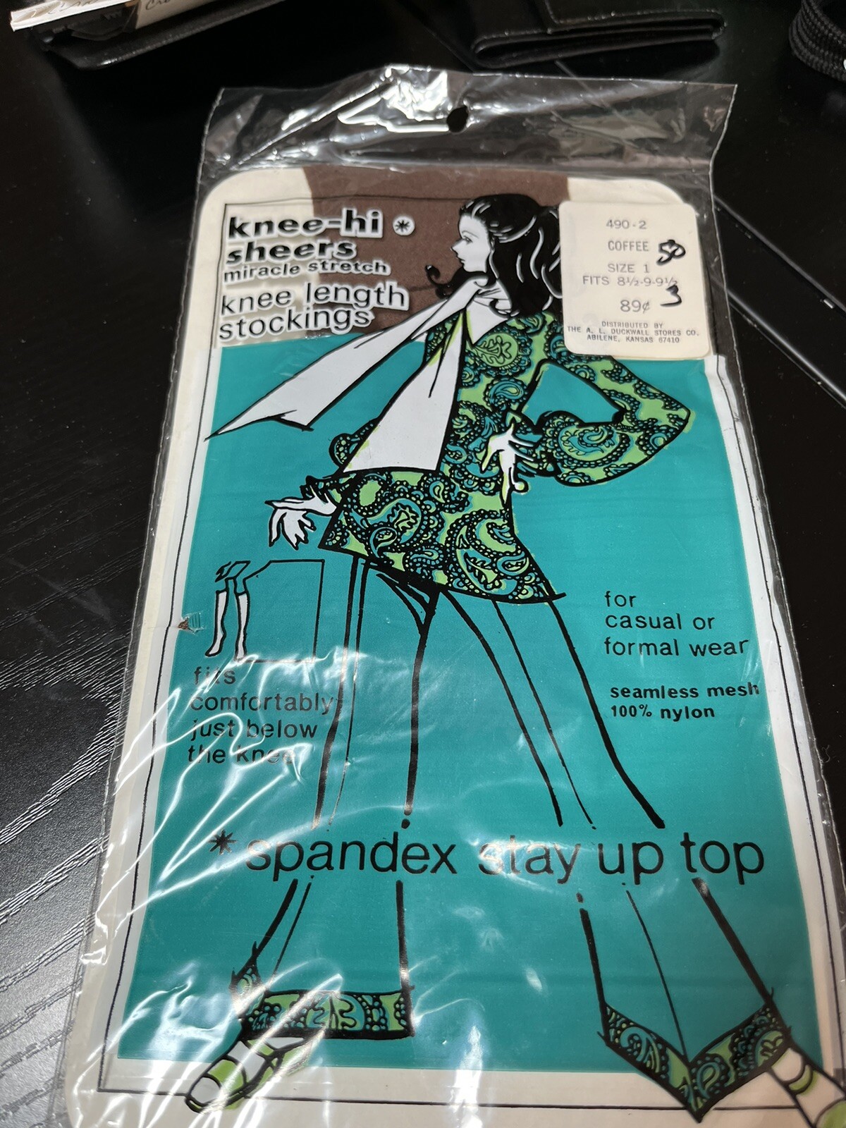 1970s Sheer Knee-Highs Mod Bell Bottoms Coffee Sz 1 = 8.5-9.5 Alco Duckwall KS N
