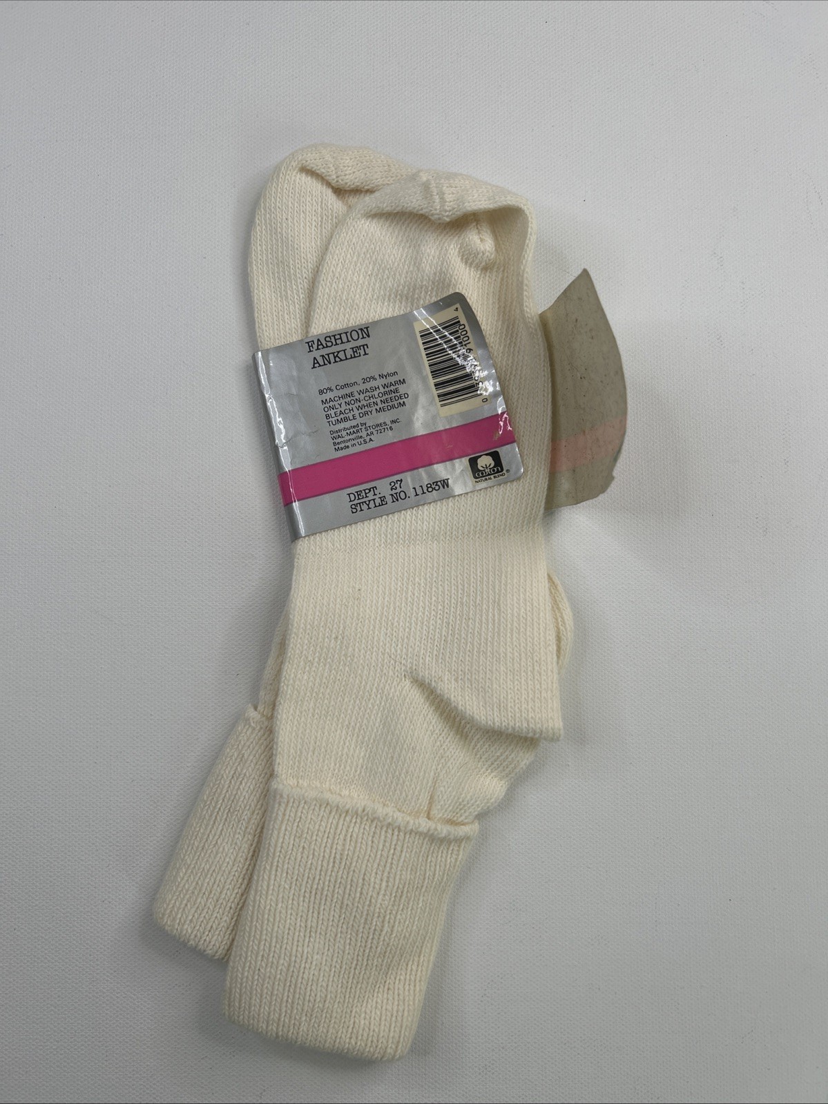 VTG Socks 9-11 Ankle Length Women’s Ivory 90’s Walmart USA Made Silver NOS