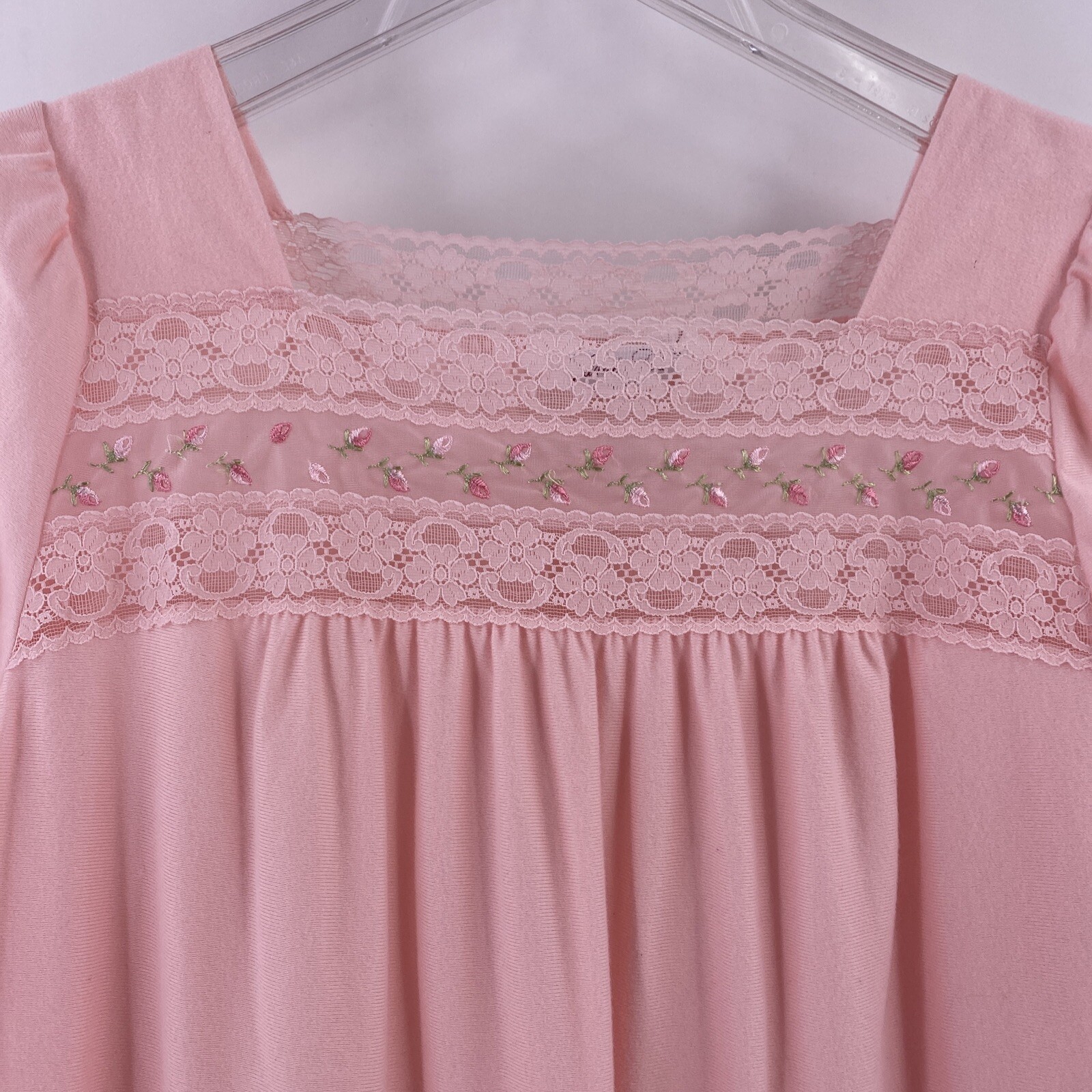 Vintage Vanity Fair Nightgown S Pink Tiny Floral Rose Lace Inset Cottagecore