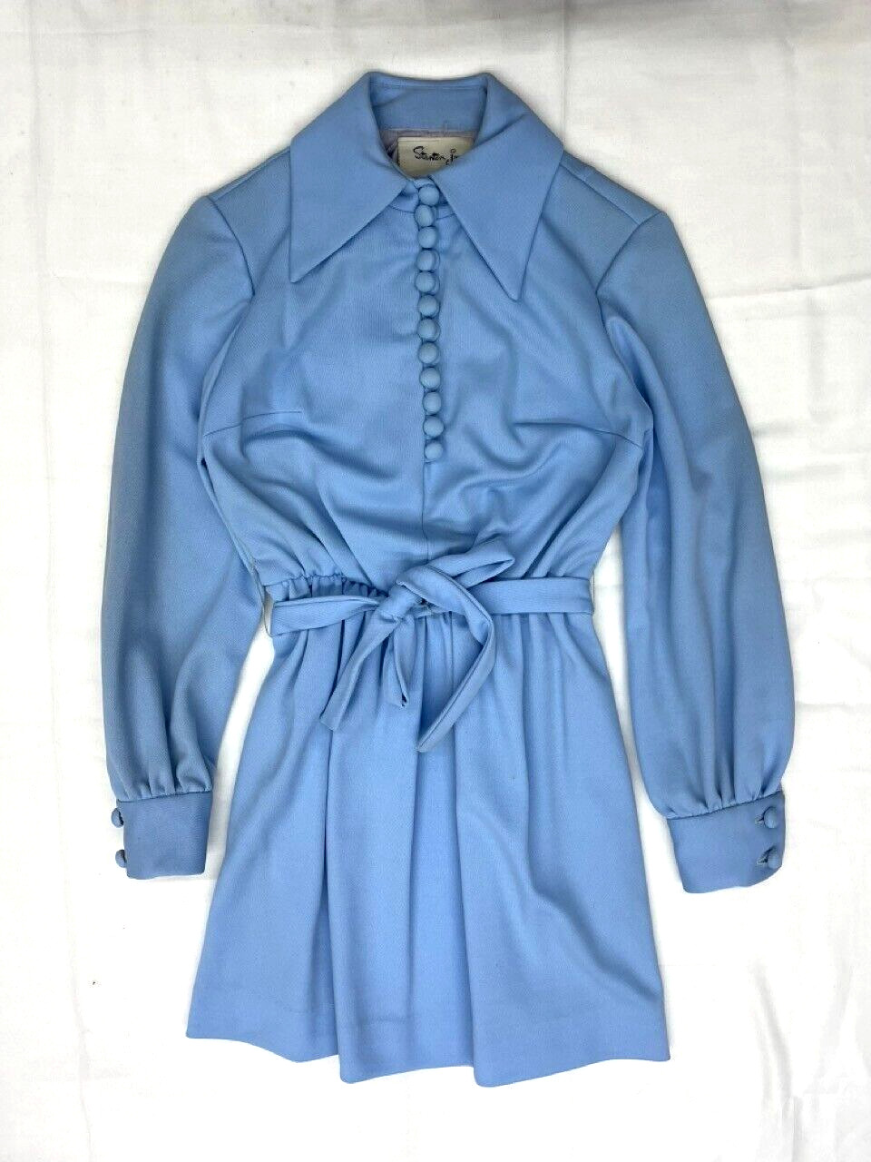 Stanton Jrs Petite Women Vintage 60s Cornflower Blue Hostess Midi Dress Small