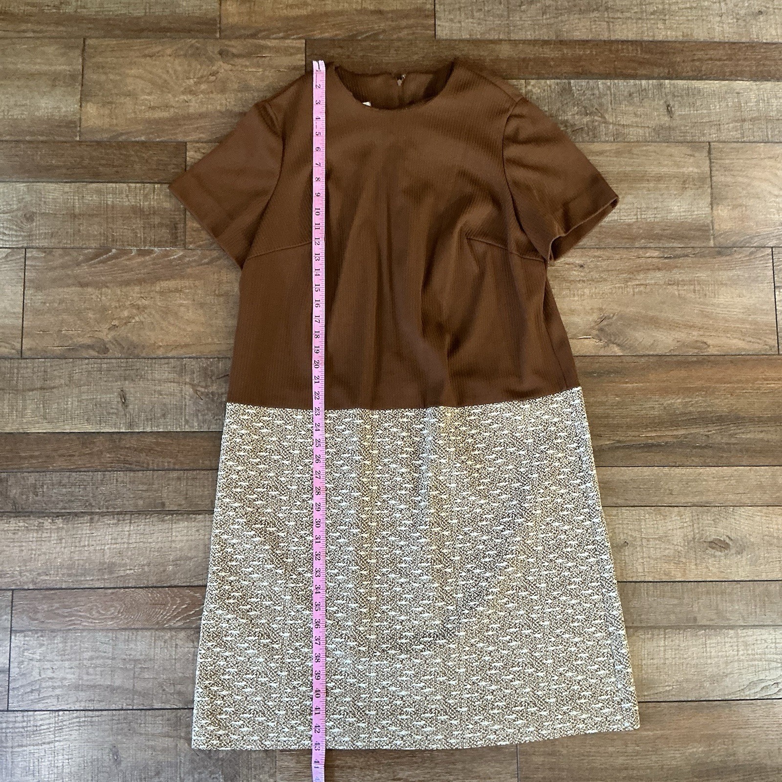 VTG Hopewell Custom Sizes Colorblock Dress Brown Tweed Shift Sz L Jonathan #31C7