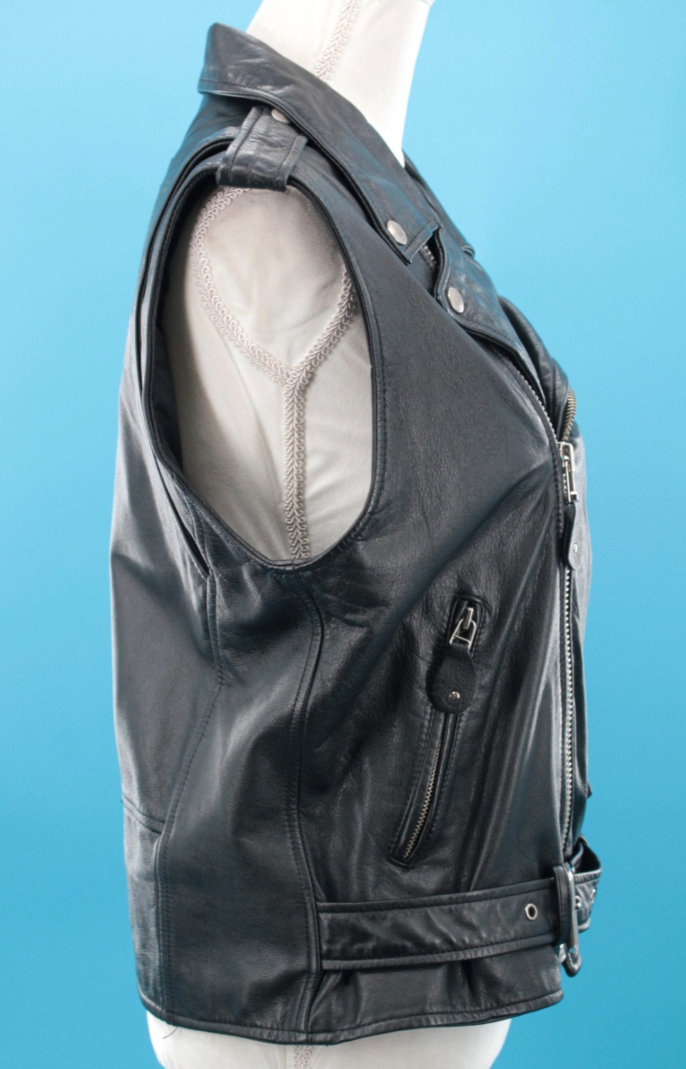 VTG Women’s 90s DKNY Black Leather Biker Jacket Vest Sz M 1990s Motorcycle