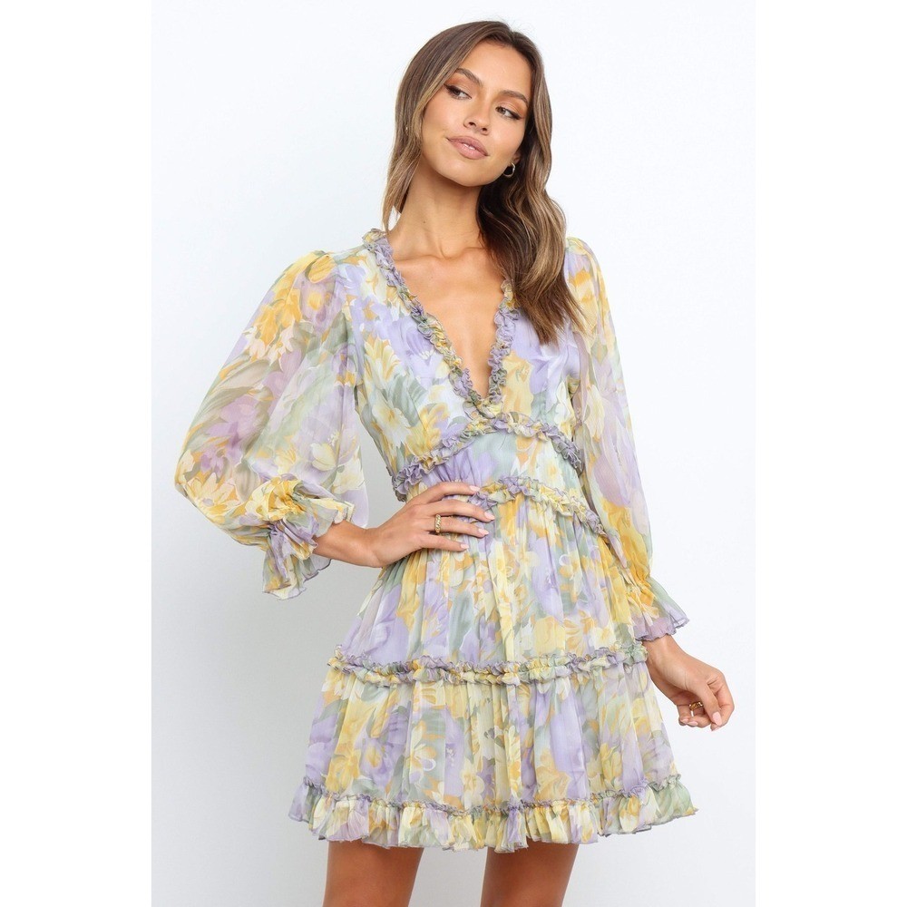 Saints + Secrets Floral Ruffle Mini Dress Open Back Cottgecore Romantic Sz M