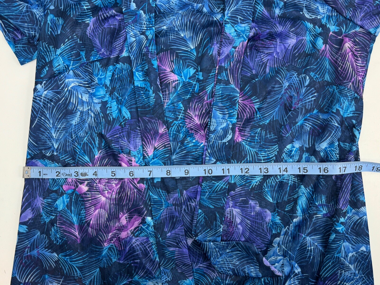 Vintage 1960s British Lady Blue Purple Tropical Floral Dress Union Made In USA