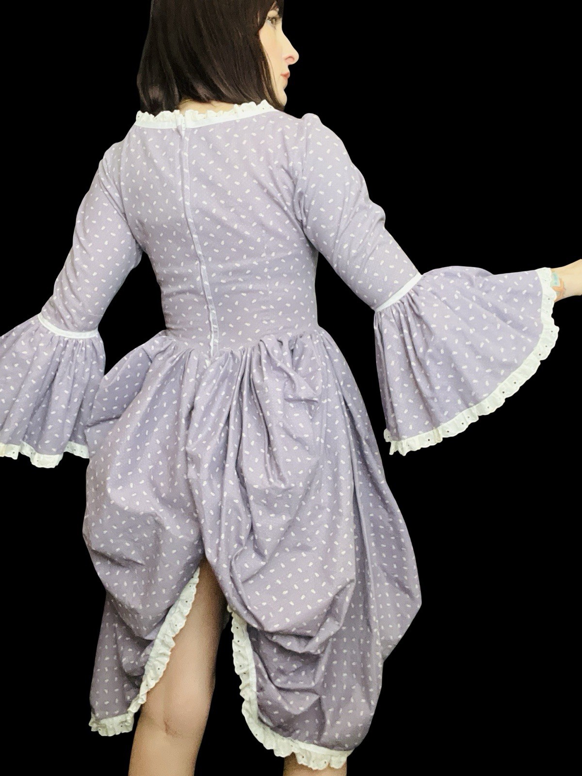 Vintage 1970s Renaissance 18th Century Rococco Floral Cotton Dress Cottagecore