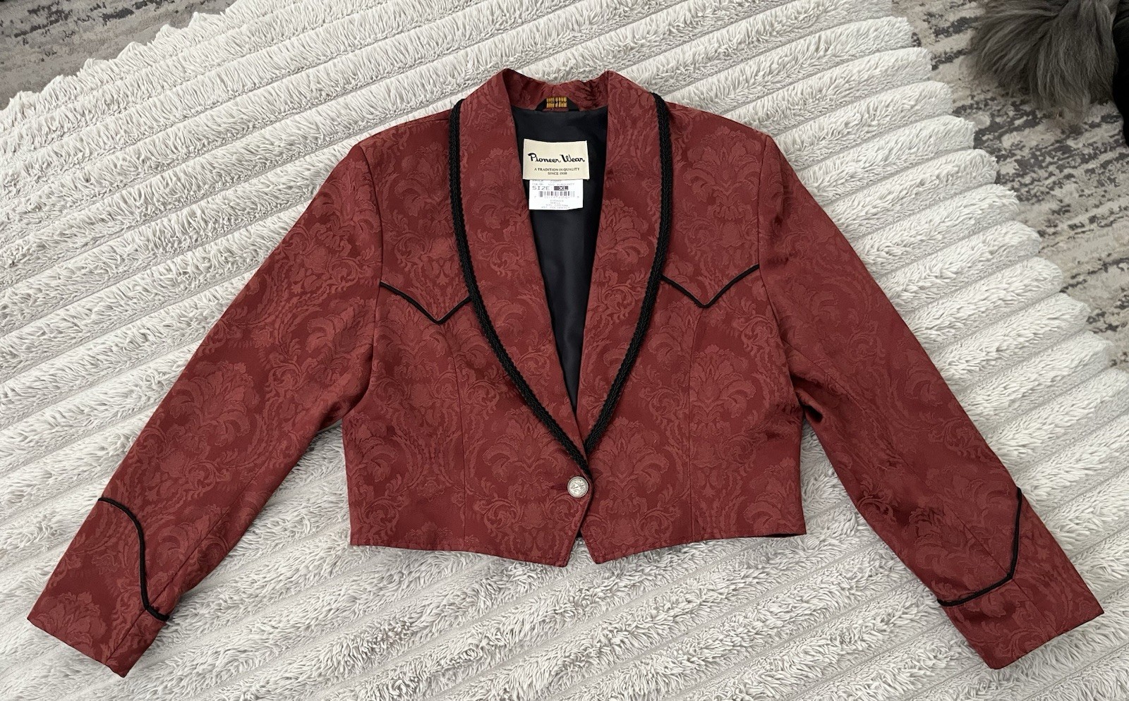 Vintage Pioneer Wear Burgundy Brocade Western Blazer 10/XL USA Made Cotton/Poly