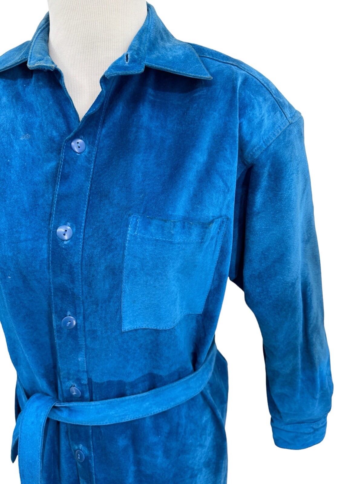 Vintage PIA RUCCI Blue Suede Belted Long Sleeve Shirt Dress Womens Size 10