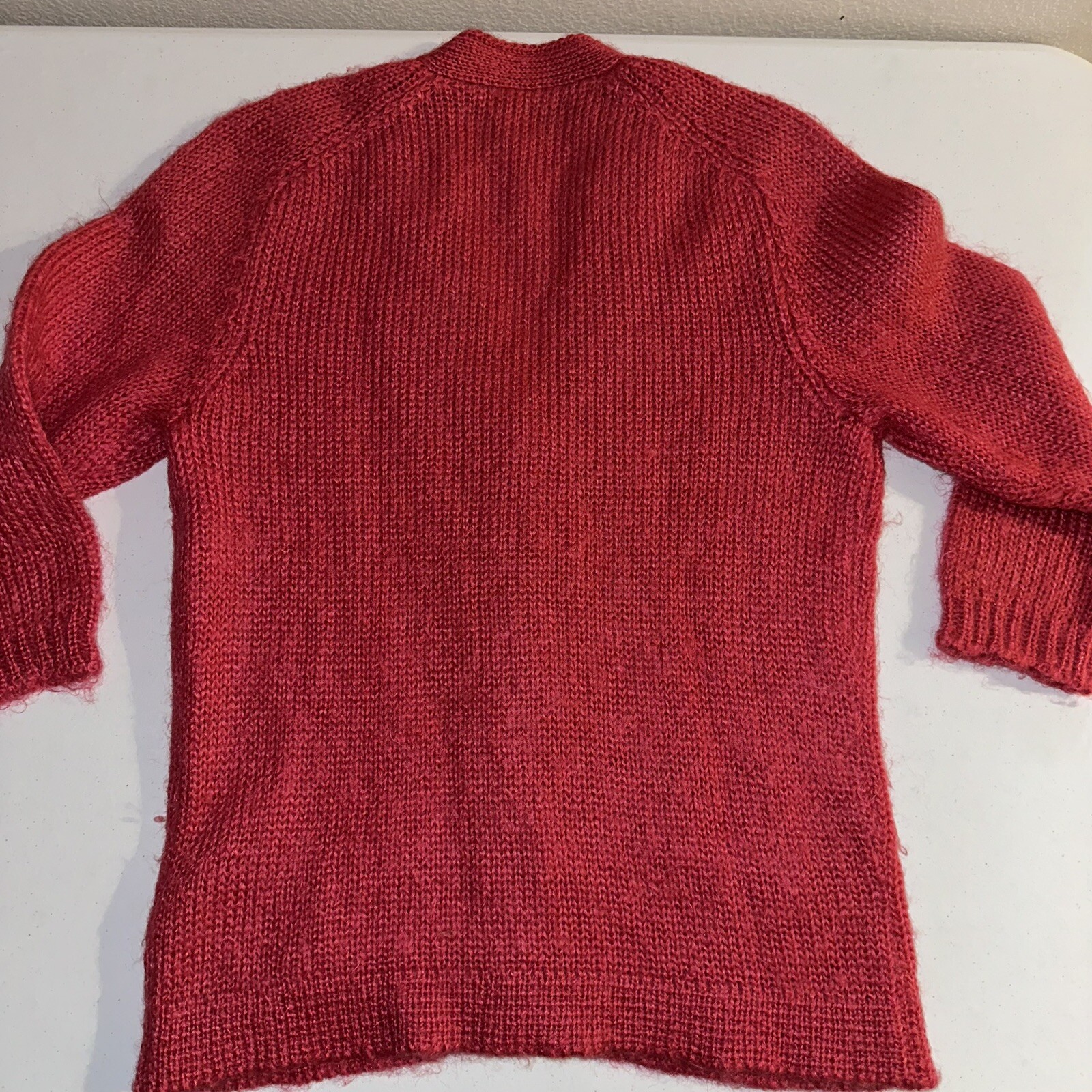 Vintage 1960s 100% Mohair Cardigan Sweater Pinkish Red Approx Sz Medium Shaggy
