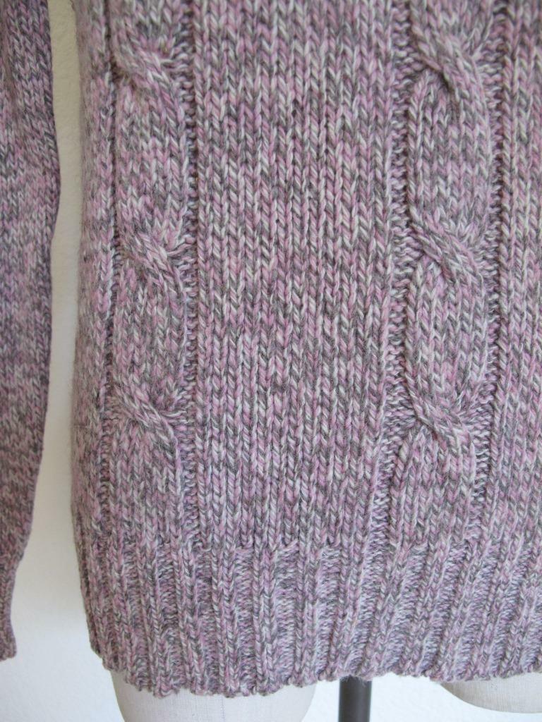 Vintage Carroll Reed Ski Shops Wool Cable Sweater S M Pink Taupe Leather Button