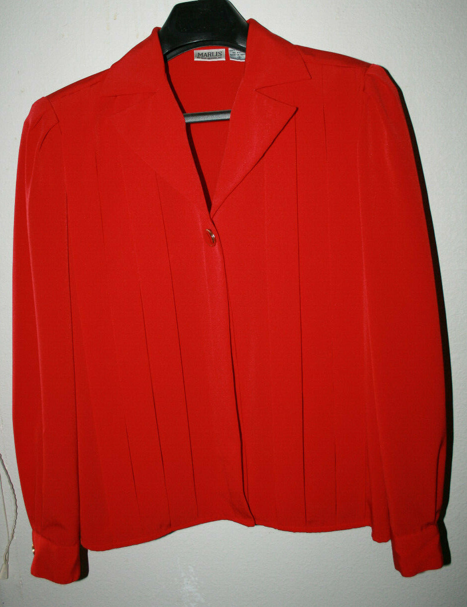 Vintage Womens Marlis by Elle Designs Red Pleated Front Long Sleeve Blouce Sz 4