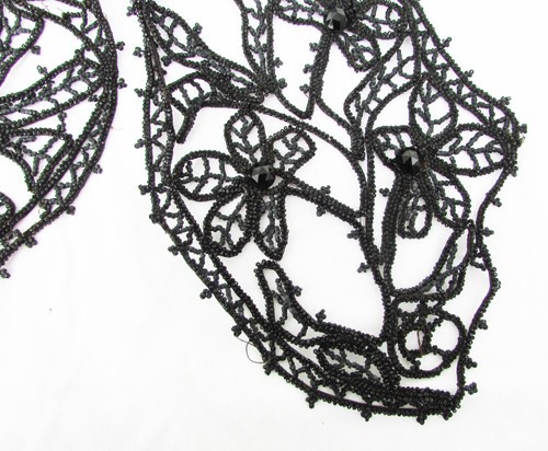 Genuine antique beaded bodice applique jet black beads on cord Victorian as is