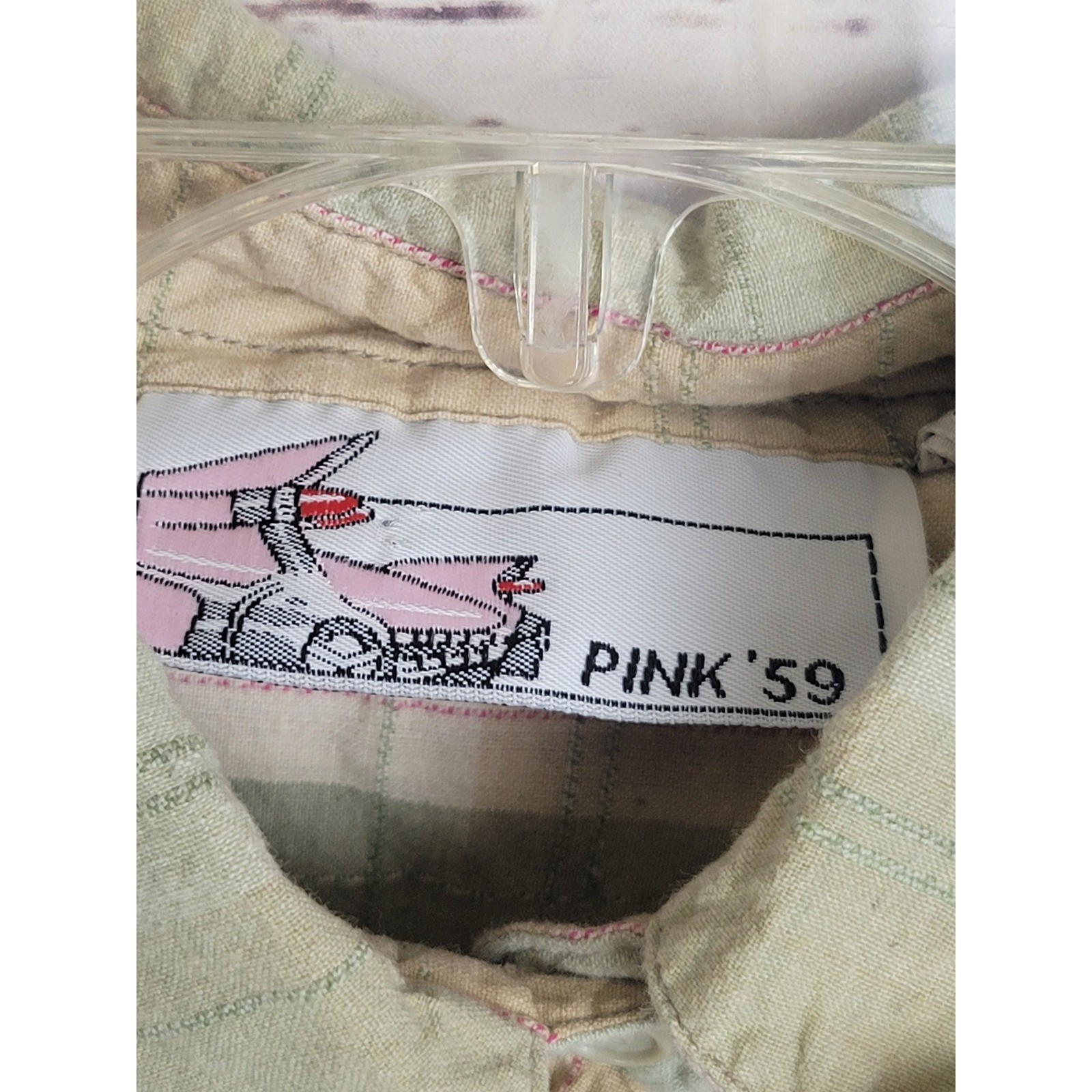 Pink 59 Plaid Button Down Cropped Shirt Short Sleeve Grunge Green Women Large