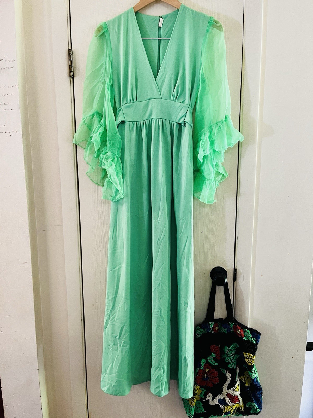 VTG 60s Fairy Goddess Renaissance Festival Hostess Hippie Maxi Angel Wing Dress