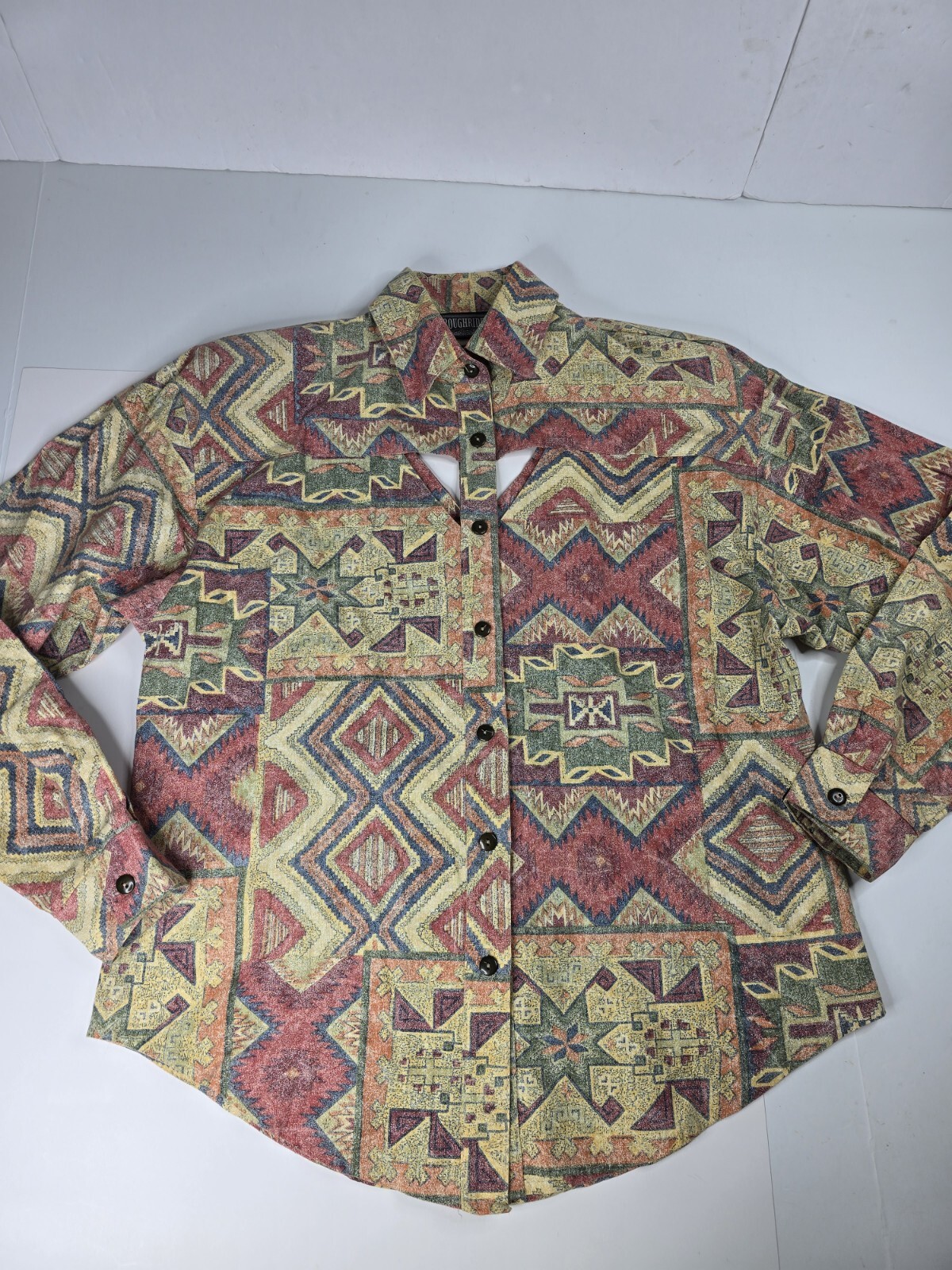 Vtg Roughrider by Circle T Aztec Western Cowgirl Tunic Padded Rodeo Shirt Small