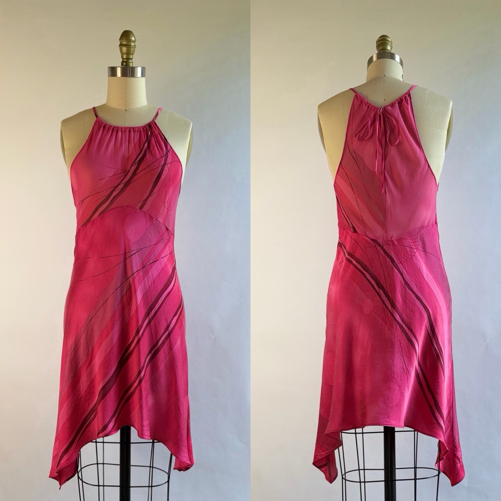 Y2K Victoria’s Secret Silk Slip Halter Dress Handkerchief Hem S/M