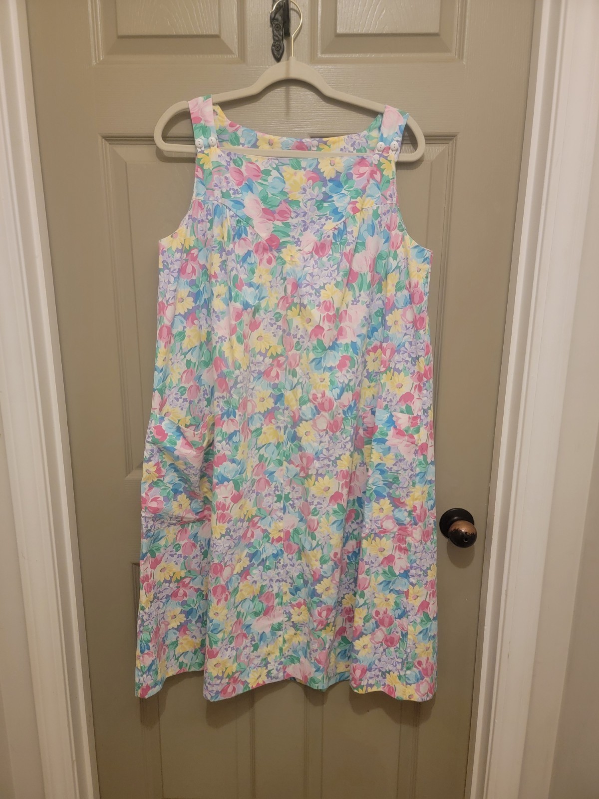 Vintage Alice Of California Spring Tulip Novelty Floral Apron Style Dress Sz L
