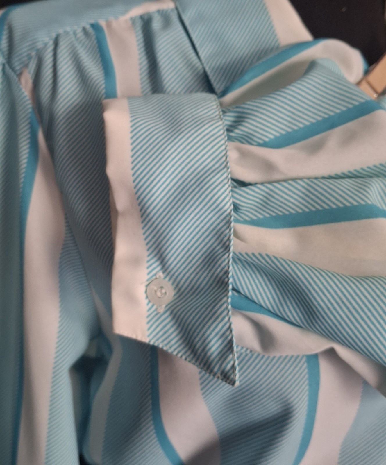 Vtg Lady Manhattan Blouse Long puff sleeves french cuffs Button up striped Sz 8