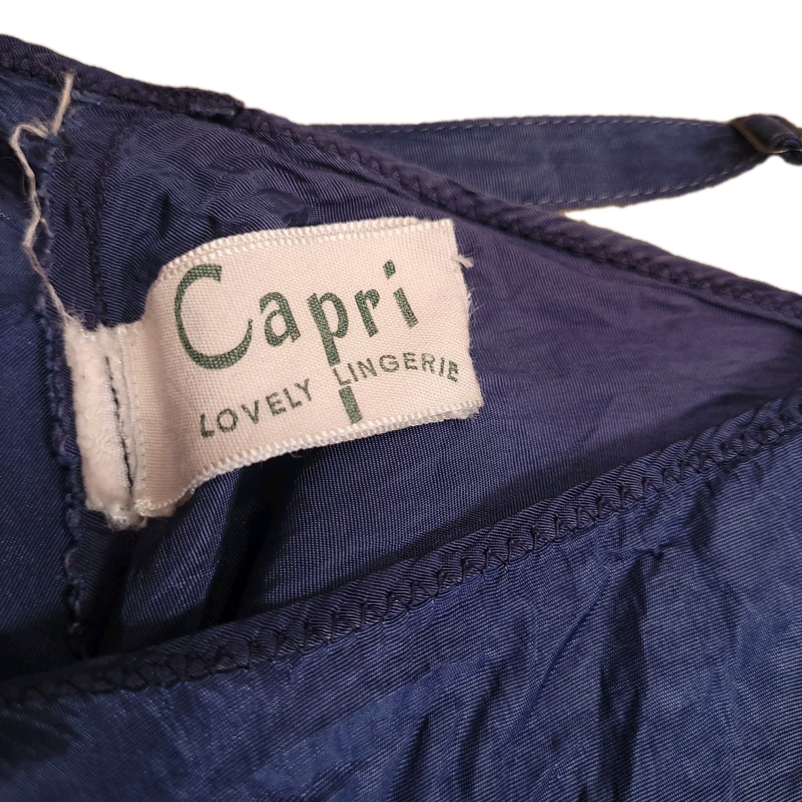 VTG 1940’s Blue Satin Taffeta Pinup Lingerie Full Slip Bias Dress Gown Capri 34