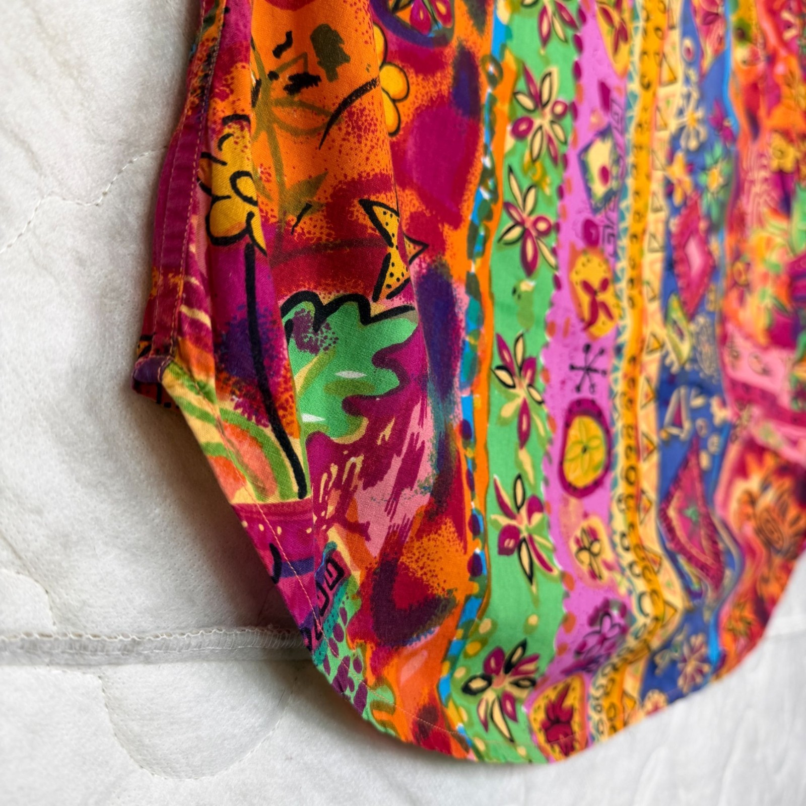 Vtg 90s Company One Cotton Button Up Shirt Shoulder Pads Funky Boho Dopamine Art