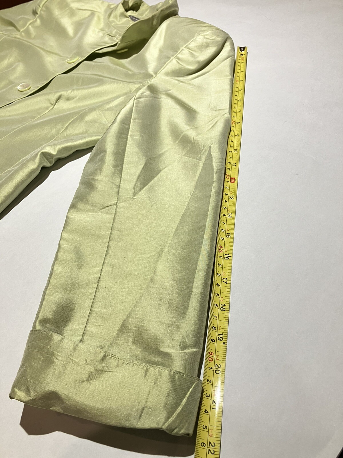 kate hill lime green shoulder pads two piece silk womens suit size 6top/4pants