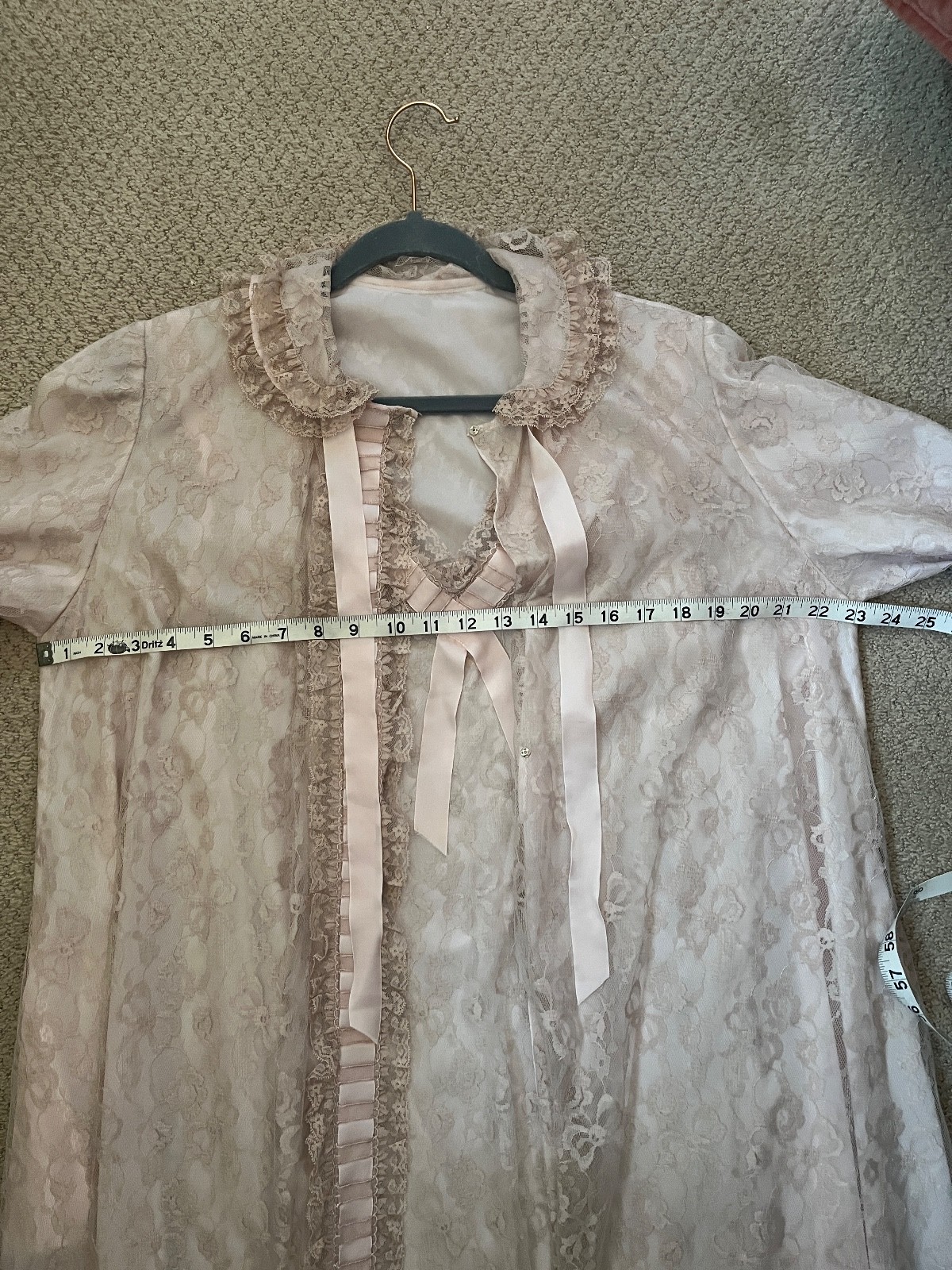 VTG Odette Barsa Floral Lace Robe & Pink Chiffon Nightgown Peignoir Coquette M/L