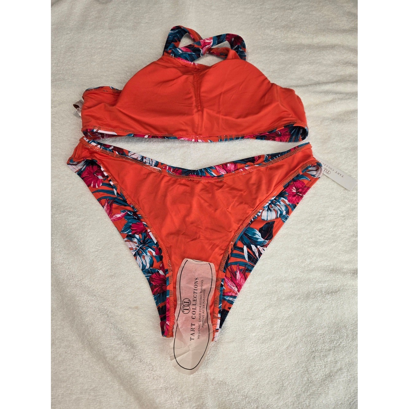NWT sz Large Tart Collection Vibrant Tropical High Neck Cross Back High Cut Leg
