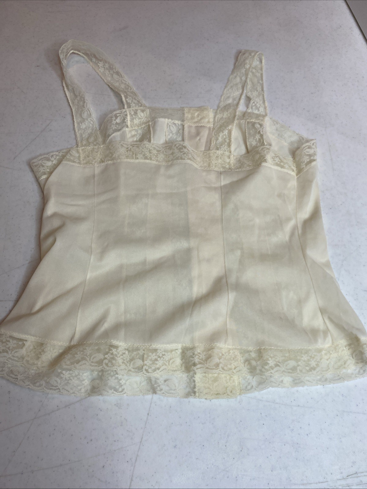 Vtg Nylon Corset Style Ivory Nylon Lace Button Front Lingerie Tank Top