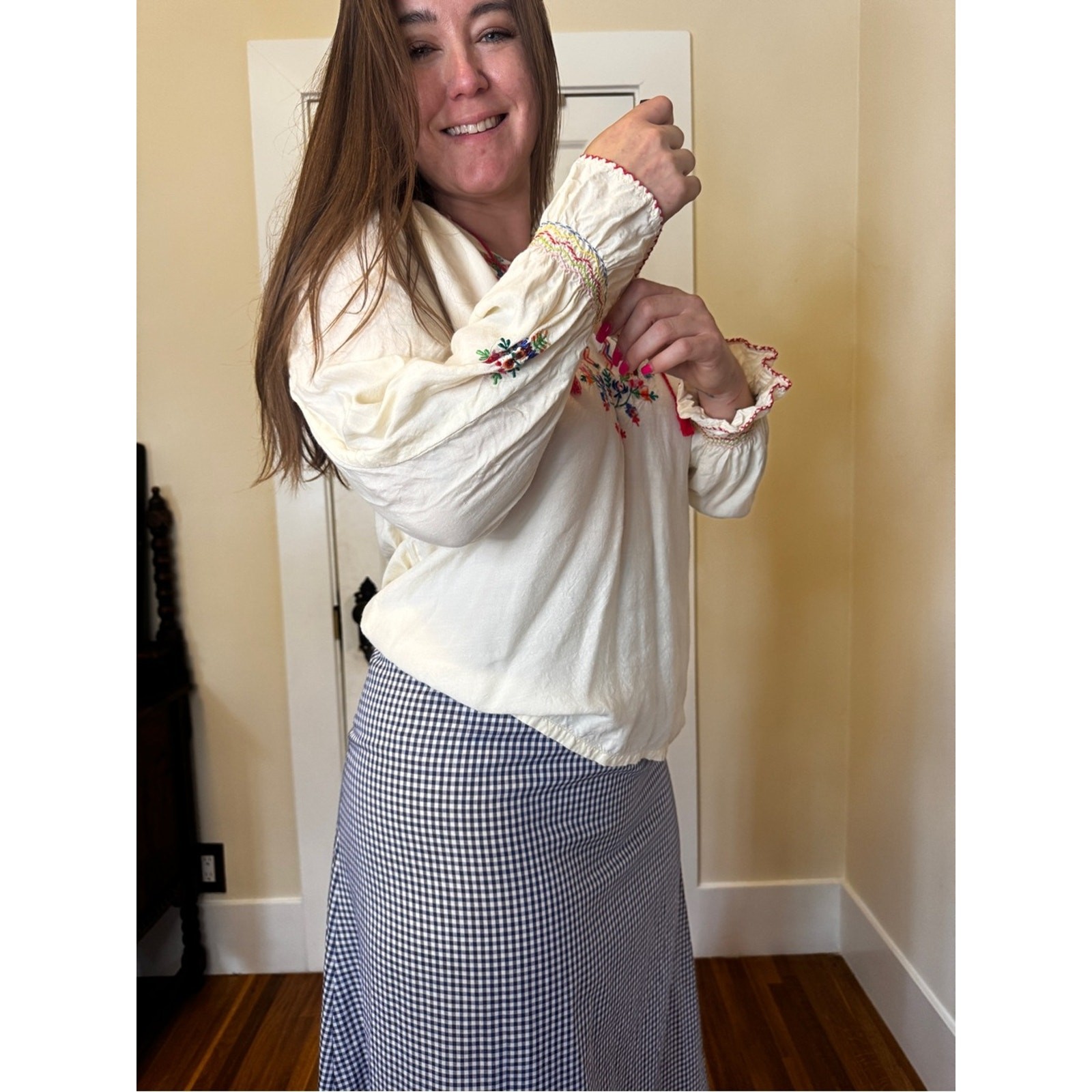 70s Vintage Indian Embroidered Peasant Blouse Sz M
