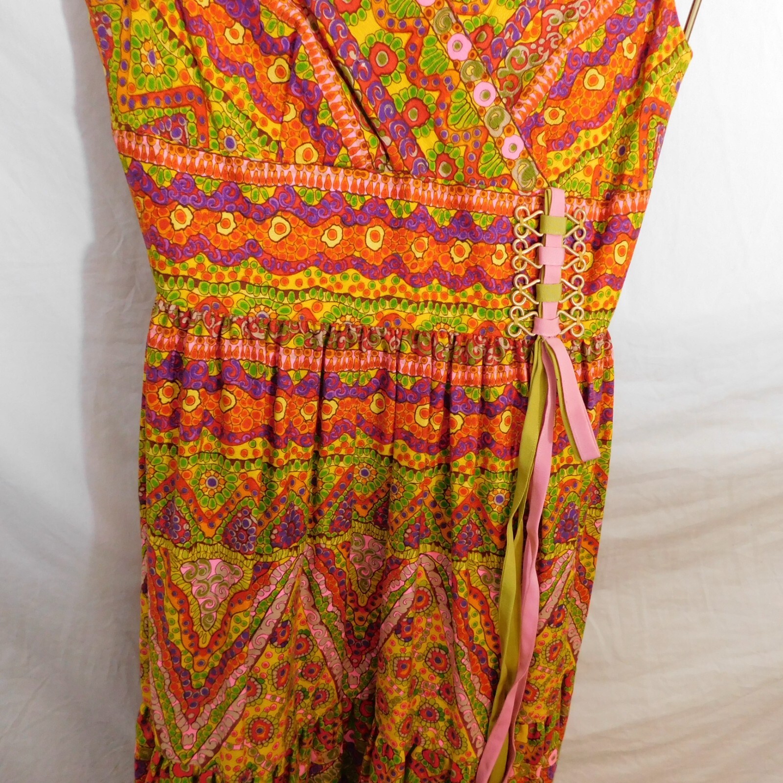 Vtg 70’s Womens M Psychedelic Colorful Floral Maxi Party Dress Nardis Dallas