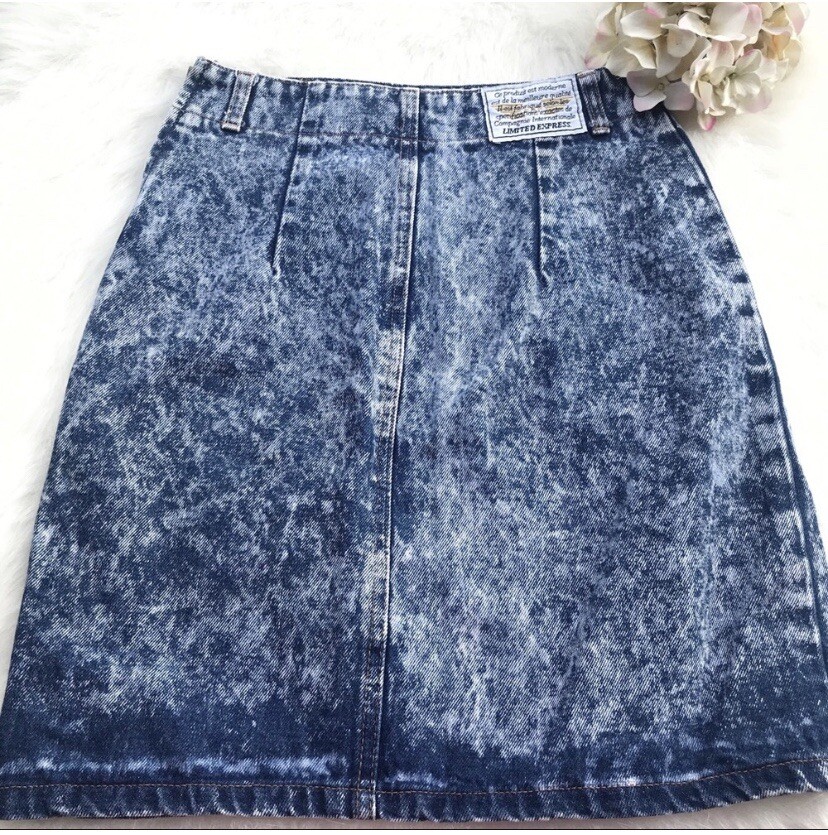 Vintage 80s Limited Express Acid Wash Jean Mini Skirt Size 7
