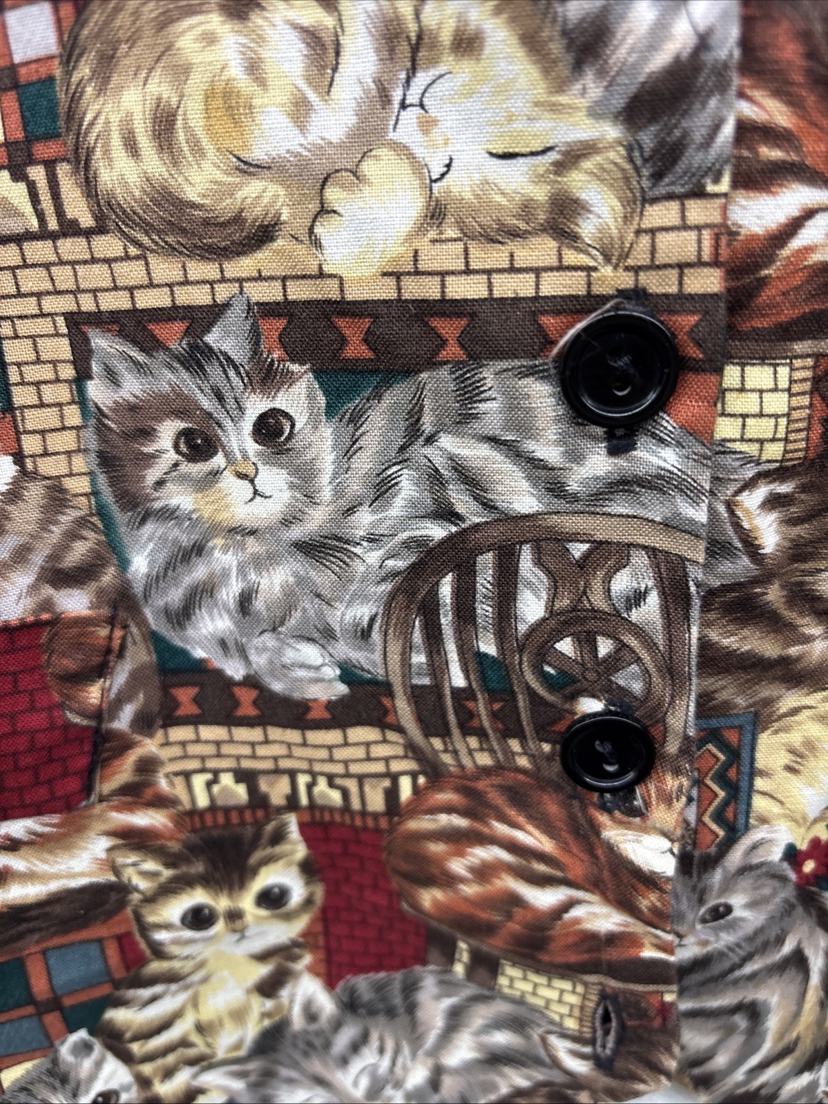 VTG 80s 90s Saddle River Cat Pet Tapestry Art Mom Button Black Vest Womens M