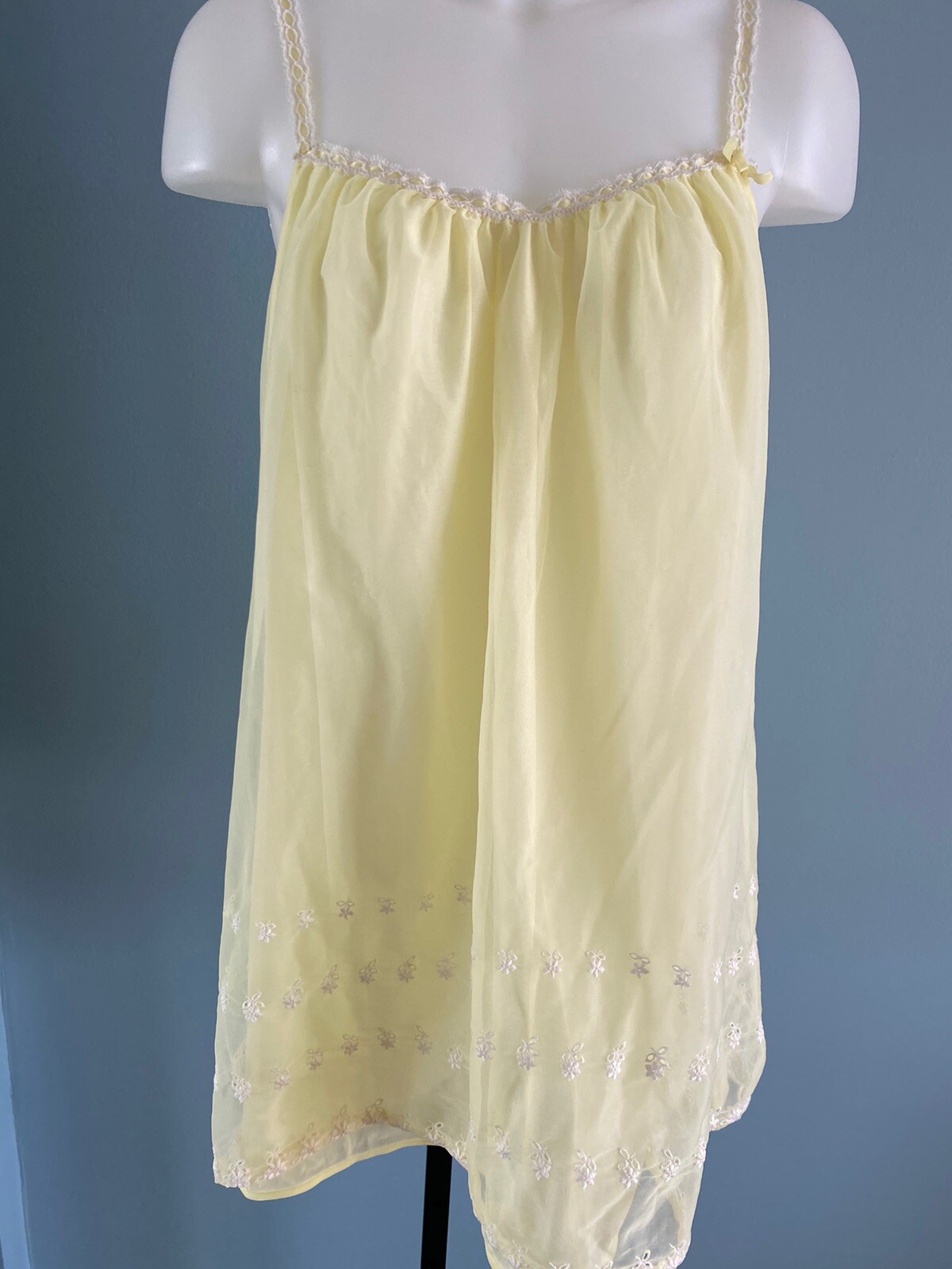Vintage Tricot Nylon 50s Vasarette CHIFFON LACE Sheer Babydoll Nightgown Size S