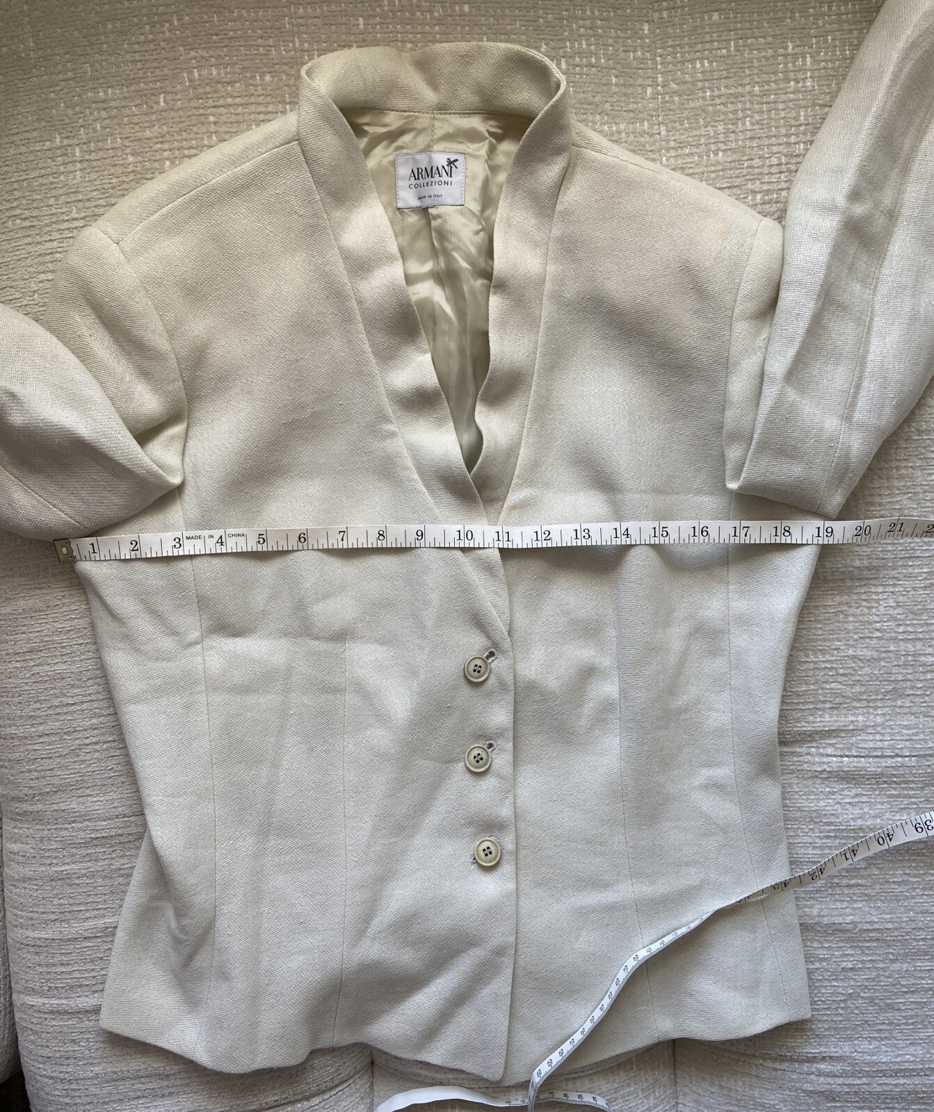 Armani Collezioni Blazer Women’s 46/M Vintage Linen Cream Ruffle Neckline accent
