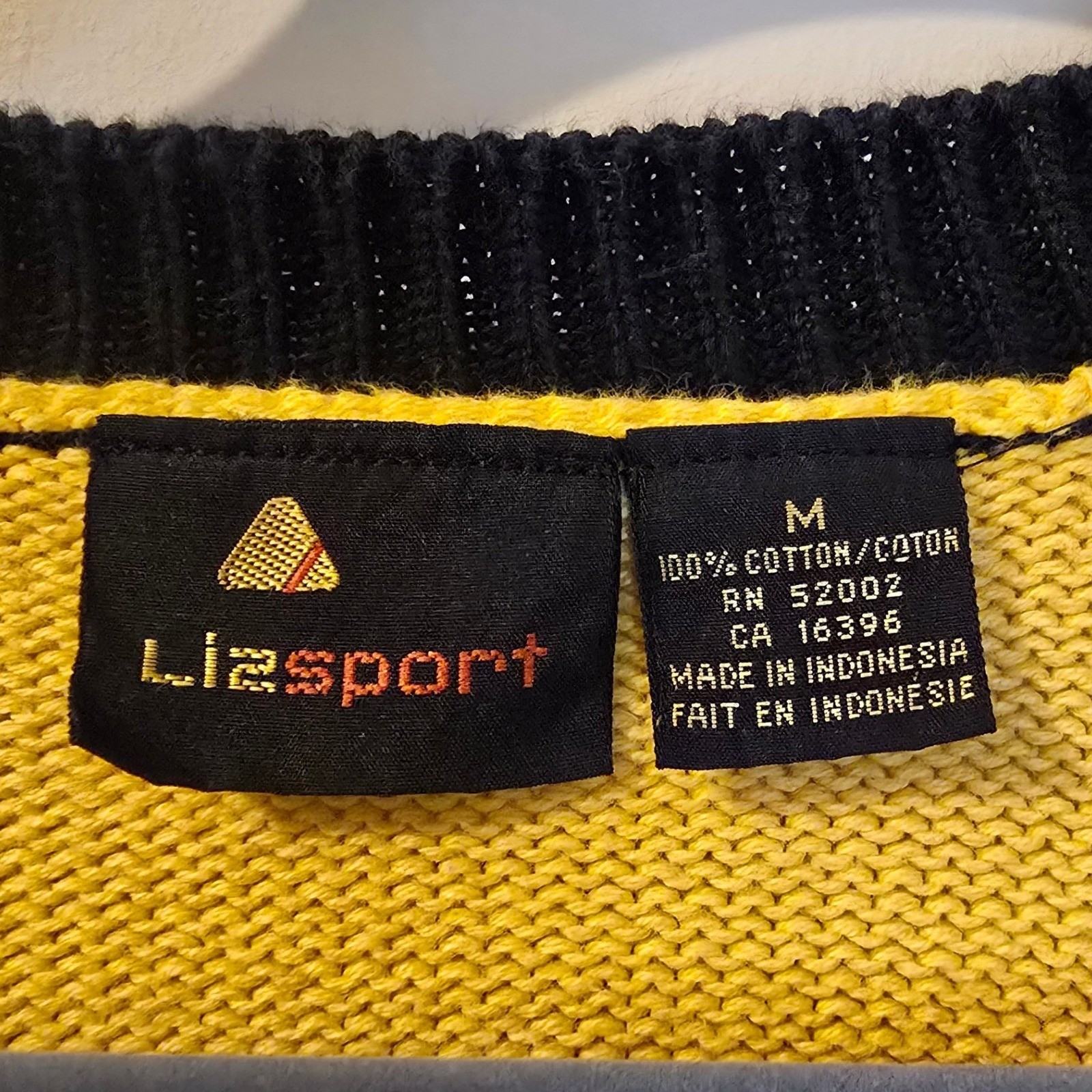 Lizsport Vintage Colorblock V-Neck Sweater Yellow Pink Blue Cotton Womens Medium
