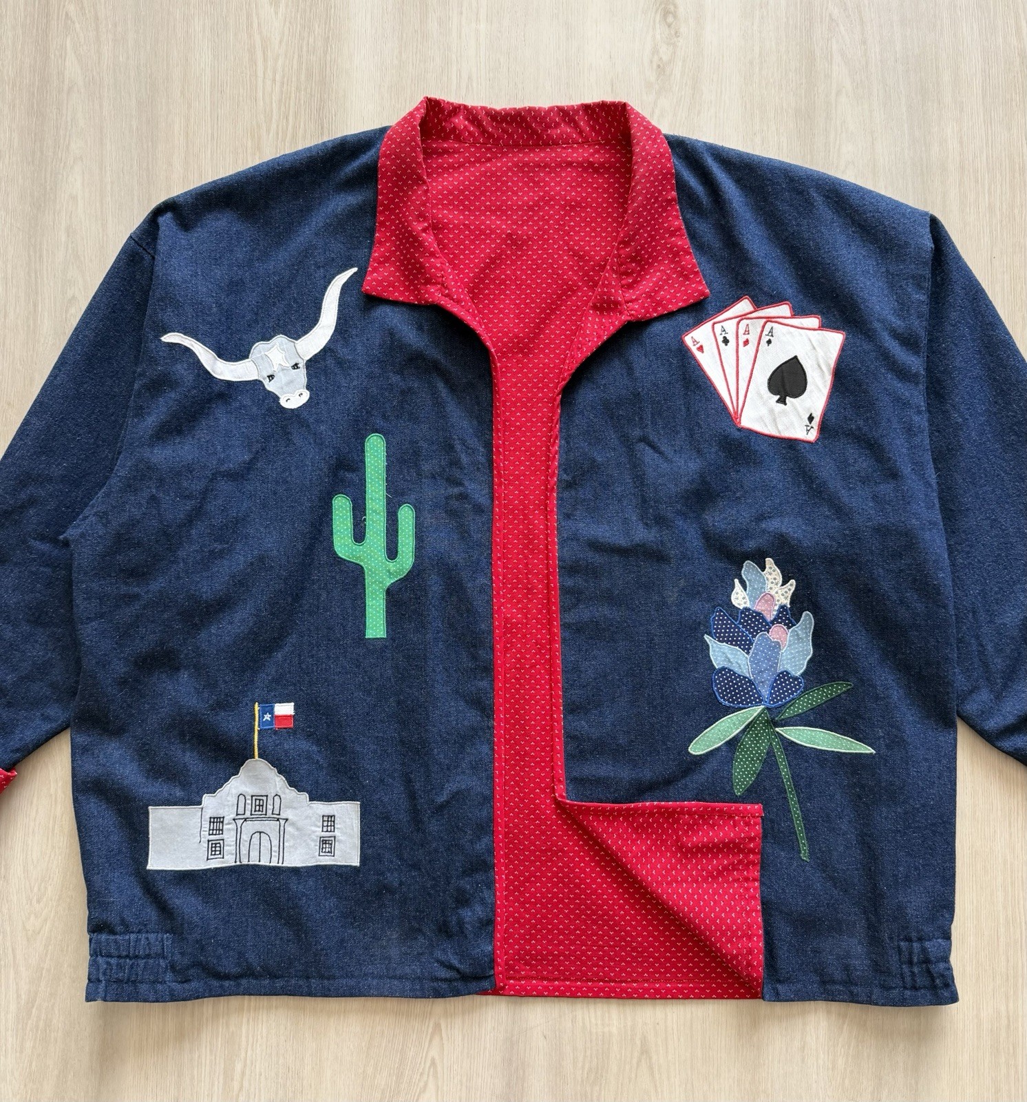 70s 80s Custom Handmade Applique Western Jacket Sz L Alamo Texas Bluebonnets