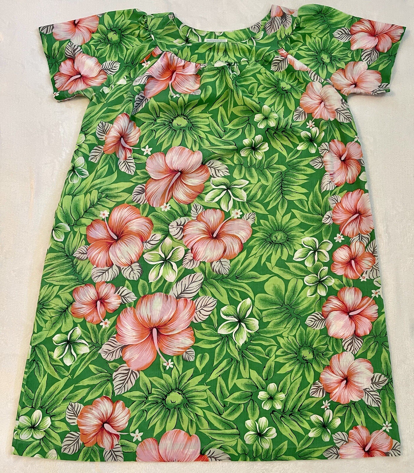 Sears Vintage Floral House Dress/Mumu With Pocket Size M~Green,Pink,White,Orange
