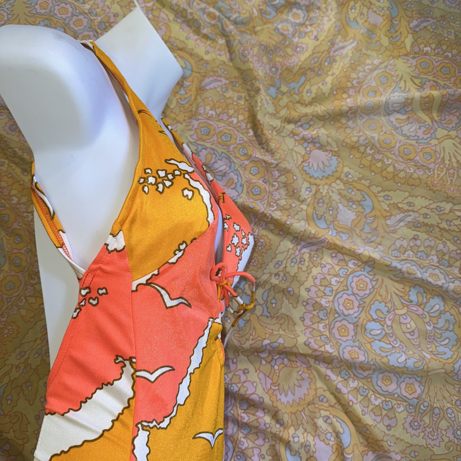 Vintage 60’s Orange And White Swimsuit With Torpedo Bra Top Size 12