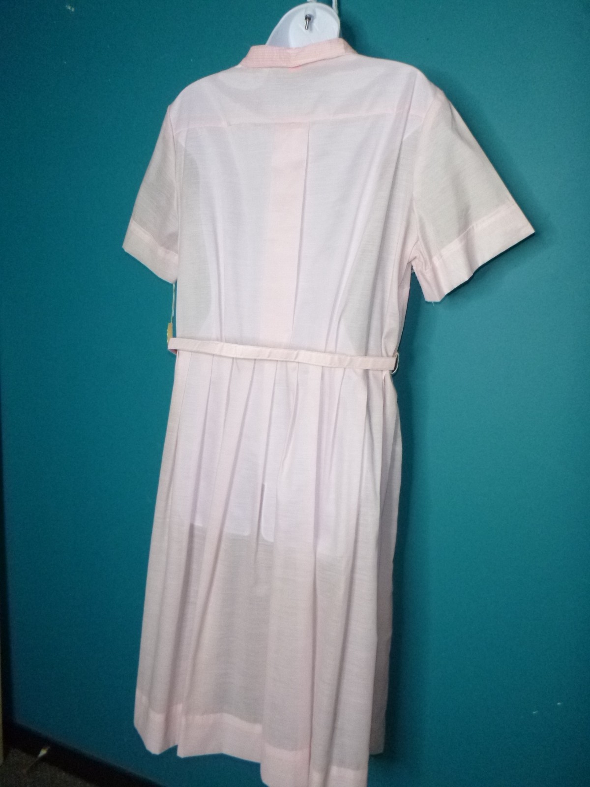 NOS Vtg 60s Pink Dress W/ Embroidered Flowers W/ Belt Sz XL/XXL Volup