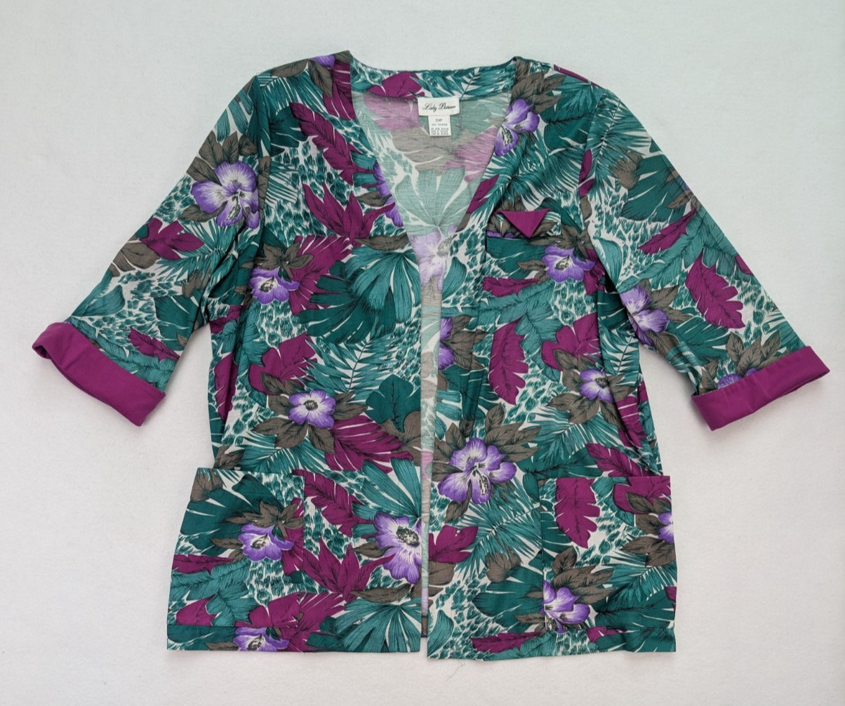 Vintage 80s 90s Women’s Jacket Size 20WP Lady Darian Green Purple Floral Print
