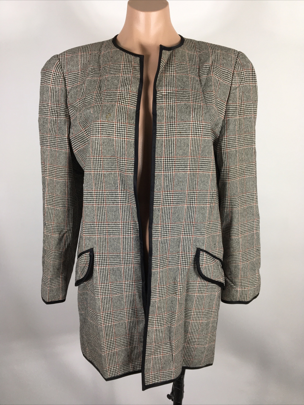 Vintage 80s Stanley Platos Martin Ross Sz 10 Plaid Black Skirt Suit MOD Retro