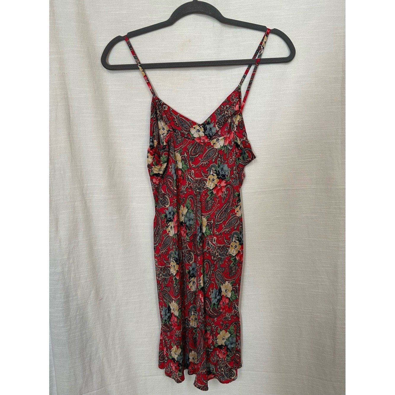100% Silk Vintage august silk Floral Paisley Tie-Waist Mini Slip Dress & Robe