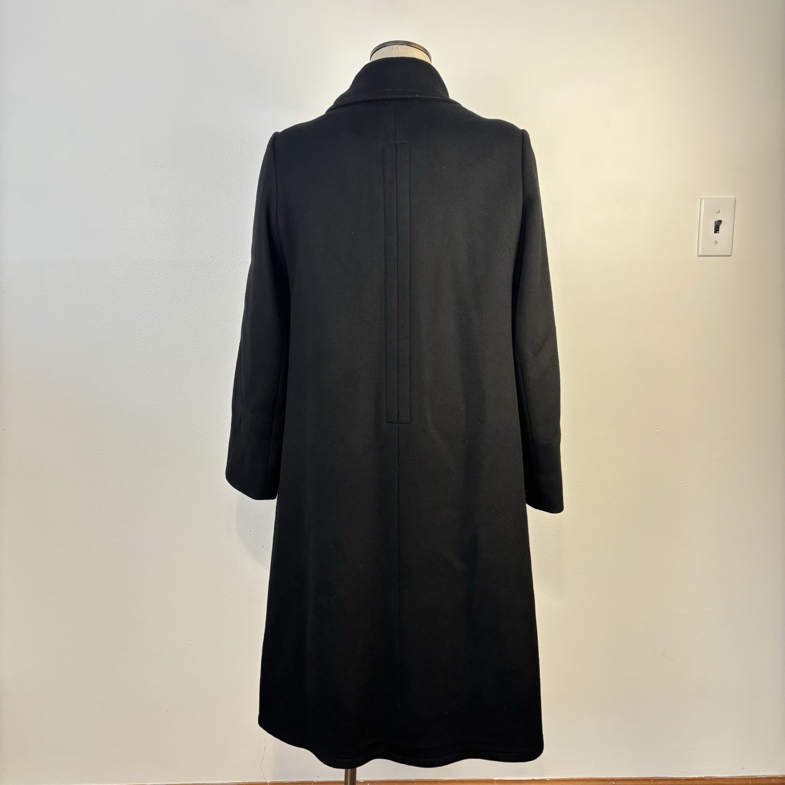 VTG 1960s Stevens Forstmann Black Wool Swing Coat Mod Jacki O Style Quiet Luxury