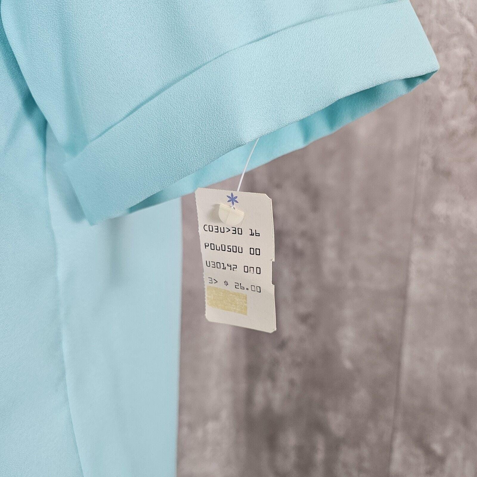 Vintage 70s 80s Its Gailord Womens 16 Turquoise Blue Textured Poly Blouse Top