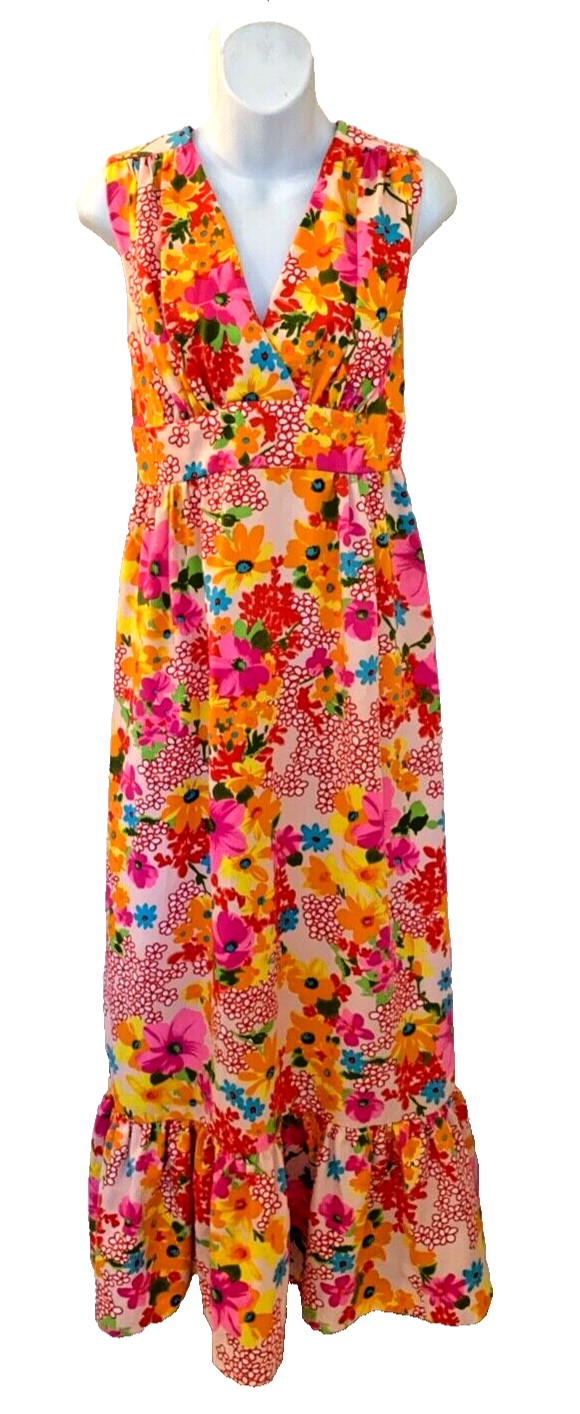 Vintage Sun Fashions of Hawaii Honolulu Boho Floral Maxi Dress Size 10 MINT